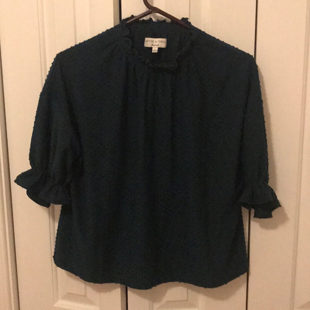 Madewell dark green Swiss dot blouse